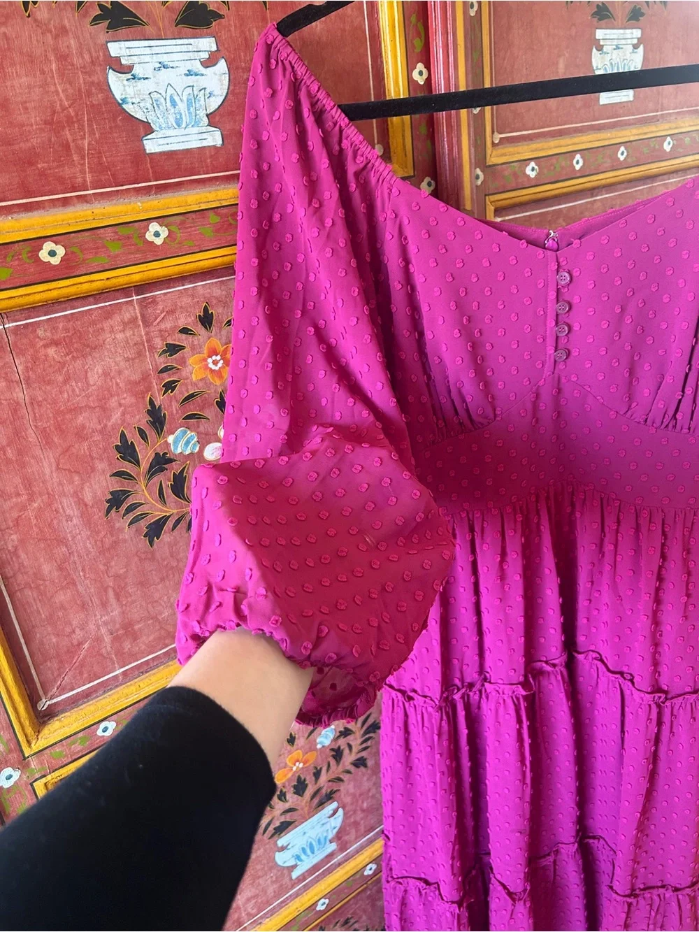 J. Crew Magenta Off-Shoulder Tiered Maxi Dress